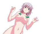  bad_id bad_pixiv_id blush braid breasts commentary_request hair_ornament hair_ribbon izayoi_sakuya long_hair looking_at_viewer m.u.g.e.n medium_breasts nipples nude open_mouth ribbon sennou-room silver_hair solo touhou transparent_background twin_braids 