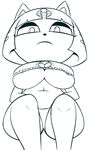  2017 animal_crossing ankha anthro big_breasts bra breasts cat cat_lingerie clothed clothing digital_media_(artwork) feline female freepancakes fur hair keyhole lingerie looking_down mammal monochrome nintendo panties sitting slightly_chubby solo under_boob underwear video_games 