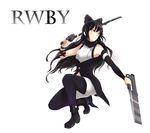  black_bow black_footwear black_hair black_legwear blake_belladonna bow brown_eyes copyright_name detached_sleeves dual_wielding floating_hair full_body gambol_shroud hair_bow holding holding_sword holding_weapon long_hair pantyhose pantyhose_under_shorts raikou_(gotaishu) rwby shorts simple_background solo squatting sword very_long_hair weapon white_background white_shorts 