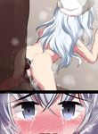  1girl all_fours anal ass blue_eyes crying crying_with_eyes_open cum cum_in_pussy doggystyle eyebrows_visible_through_hair flat_cap hat hetero hibiki_(kantai_collection) kantai_collection kasuki_masato long_hair open_mouth penis saliva sex silver_hair sweat tears trembling verniy_(kantai_collection) white_hat 