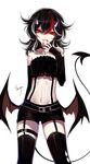  absurdres alternate_costume arm_at_side artist_name bare_shoulders black_hair black_legwear black_shorts black_wings choker cross cross_necklace demon_tail detached_sleeves frills hair_between_eyes hand_to_own_mouth hand_up highres horns jewelry kijin_seija looking_at_viewer midriff multicolored_hair nail_polish navel necklace parted_lips red_eyes red_hair red_nails sheya short_shorts shorts simple_background smile solo strapless streaked_hair tail thighhighs touhou tubetop white_background white_hair wings 