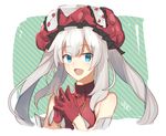  :d bare_shoulders blue_eyes blush commentary_request eyebrows_visible_through_hair fate/grand_order fate_(series) fingers_together gloves hat long_hair looking_at_viewer marie_antoinette_(fate/grand_order) nikame open_mouth red_gloves silver_hair sleeveless smile solo twintails upper_body 