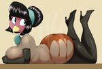  2017 anthro armwear avian beak big_breasts big_butt biped bird black_hair blue_eyes boots breasts butt cleavage clothed clothing digital_media_(artwork) elbow_gloves eyelashes female footwear gallie gloves gravy hair hi_res holidays lying mcsweezy mostly_nude on_front slightly_chubby smile solo thanksgiving thick_thighs turkey voluptuous 