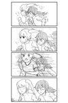  asadafa bags_under_eyes comic futaki_(watamote) greyscale gym_uniform highres kuroki_tomoko low_ponytail monochrome nemoto_hina running solid_circle_eyes speed_lines tied_hair triangle_mouth twintails watashi_ga_motenai_no_wa_dou_kangaetemo_omaera_ga_warui! 