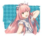  :d armpit_peek bangs blush breasts commentary_request fate/grand_order fate_(series) frills long_hair looking_at_viewer medb_(fate)_(all) medb_(fate/grand_order) nikame open_mouth pink_hair short_sleeves small_breasts smile solo tiara upper_body v-shaped_eyebrows very_long_hair yellow_eyes 