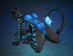  2014 5_fingers anthro bedroom_eyes big_breasts big_tail black_skin blue_eyes blue_fire blue_skin breasts crossgender demona69 dragon female femshade flaming_tail half-closed_eyes long_tail looking_at_viewer multicolored_skin nightshade nightshade_(dragonofdarkness1992) nude pose pussy seductive tail_tuft tuft two_tone_skin 