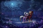  blonde_hair digital_media_(artwork) equine fan_character feathered_wings feathers female feral grass hair hooves male mammal moon my_little_pony night pegasus purple_feathers ramiras smile standing wings 