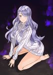  blazingchaos camilla_(fire_emblem_if) fire_emblem fire_emblem_if hair_over_one_eye highres long_hair looking_at_viewer purple_eyes purple_hair simple_background sitting solo sweater turtleneck turtleneck_sweater 