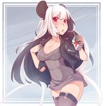  animal_humanoid big_breasts breasts cleavage clothed clothing female hair hi_res humanoid juice_box legwear looking_at_viewer mammal mouse mouse_humanoid red_eyes rodent solo standing stockings suelix thick_thighs thigh_highs white_hair 