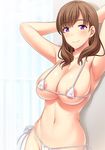  areola_slip areolae armpits bad_id bad_pixiv_id bikini blush breasts brown_hair cleavage closed_mouth collarbone commentary_request cowboy_shot huge_breasts large_areolae long_hair looking_at_viewer micro_bikini nosa original purple_eyes smile solo swimsuit white_bikini 