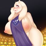  2017 anthro areola big_breasts blush boss_monster breasts caprine female flower goat horn huge_breasts long_ears looking_at_viewer mammal nipples open_mouth plant raikissu solo toriel undertale video_games 