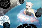  5_fingers anthro breasts cherrychocolate clothed clothing detailed_background digital_media_(artwork) feline female green_eyes hair mammal neeve_(meg) partially_submerged water white_hair 