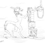  2017 anthro claws collar female fur gun mammal nude pussy ranged_weapon sergal solo weapon zafara_(artist) 