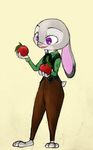  2017 anthro apple clothing disney female food fruit fur judy_hopps lagomorph mammal marema_kishin purple_eyes rabbit simple_background white_background zootopia 