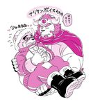  &lt;3 2017 anthro bear blush carrying chernobog clothed clothing duo eyewear glasses gloves hat japanese_text male mammal overweight overweight_male simple_background straw_hat text tokyo_afterschool_summoners volos white_background 