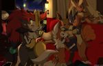  2017 anthro anthrofied balls blue_eyes blue_fur blush braixen brown_fur butt canine dusk_lycanroc eevee eeveelution erection female fur green_eyes group group_sex hair hi_res inner_ear_fluff lopunny lucario lycanroc male male/female mammal nintendo nude open_mouth oral orange_fur penis pok&eacute;mon pok&eacute;mon_(species) pok&eacute;morph pussy pussy_juice red_eyes sex smile threesome tongue video_games vulpix white_fur winick-lim zoroark 