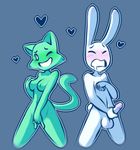  &lt;3 anthro blush cat duo feline female group_masturbation lagomorph linda_(nekuzx) male mammal masturbation nekuzx nude penile_masturbation penis rabbit shun_(nekuzx) vaginal vaginal_masturbation 