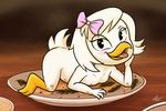  2017 anthro avian beak bird blush breasts digital_media_(artwork) disney duck ducktales ducktales_(2017) feathers female hair hair_bow hair_ribbon holidays looking_at_viewer nipples ribbons solo thanksgiving webby_vanderquack zekromlover 