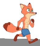  2017 anthro barefoot canine clothed clothing dipstick_tail disney fox gloves_(marking) green_eyes male mammal markings multicolored_tail navel nick_wilde running simple_background socks_(marking) solo tggeko topless white_background zootopia 