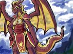  2017 adrakist animal_humanoid anthro breasts clothed clothing digital_media_(artwork) dragon dragon_humanoid female hair horn humanoid manpersonguy mrease red_scales sarah_(twokinds) scales tagme twokinds wings yellow_eyes 