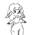  anthro black_and_white breasts caprine chibi eyelashes female low_res mammal monochrome nude sheep sheetstane smile solo try_to_date_animals wool 