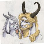  albino anthro asgore_dreemurr beard blonde_hair boss_monster caprine duo earthsong9405 eyes_closed eyewear facial_hair fangs female fur glasses goat hair hi_res horn long_ears mammal red_eyes simple_background toriel undertale video_games white_fur 