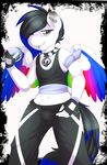  2016 absurd_res anthro camychan choker clothed clothing ear_piercing equine facial_piercing fan_character feathered_wings feathers fingerless_gloves gloves grey_eyes hair hi_res holding_object holding_pok&eacute;ball lip_piercing looking_at_viewer male mammal midriff multicolored_feathers multicolored_hair multicolored_tail my_little_pony nintendo pegasus piercing pok&eacute;ball pok&eacute;mon rainbow_feathers solo team_skull two_tone_hair video_games wings 