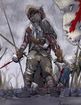  aennor blood canine dirt flag forest male mammal melee_weapon raining sword tree weapon 
