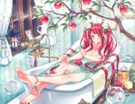  apple barefoot bath bathtub blush bubbles flowers food fruit long_hair nude original red_hair rose twintails water yellow_eyes zoff_(daria) 