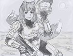  2011 animal_humanoid armor bb_(baalbuddy) canine crossover female gun hair halo_(series) helmet horo humanoid long_hair machine mammal monochrome power_armor ranged_weapon rifle sketch smile solo spice_and_wolf video_games weapon wolf 