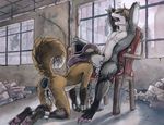  2017 anthro anus balls bdsm bondage bound butt buttplug canine chain chair chastity chastity_cage collar cum duo erection fox fur hair male male/male mammal marsupial nude open_mouth opossum pawpads paws penis ruaidri sex sex_toy shackles 
