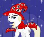  aryanne aryanne_(character) blonde_hair blonde_mane blue_eyes cape clothing cutie_mark earth_pony edit equine fan_character fur hair hat horse mammal my_little_pony nazi pony simple_background solo swastika white_fur 