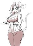  ? akitokit anthro blush breasts clothing female hair mammal mouse plate rodent solo speech_bubble sweater 