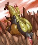  detailed_background dlrowdog dragon feral haxorus horn nintendo open_mouth outside pok&eacute;mon pok&eacute;mon_(species) red_eyes rock scalie sky video_games 