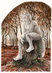  2017 anthro canine claws forest fur grey_fur kirsch little_red_riding_hood_(copyright) male mammal nude solo stump toe_claws tree wolf 