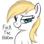  aryanne aryanne_(character) blonde_hair blonde_mane blue_eyes earth_pony english_text equine fan_character fur hair horse mammal my_little_pony nazi pony profanity reaction_image simple_background smile solo text white_fur 