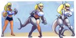  2017 anthro big_breasts blonde_hair blue_eyes bose breast_expansion breasts butt_expansion clothing female fish hair human mammal marine open_mouth self_grope shark shorts solo surprise tail_growth transformation wide_hips 