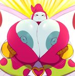  2017 absurd_res alien big_breasts blush breast_grab breast_squish breasts clothed clothing dragon_ball dragon_ball_super female gloves hand_on_breast hi_res huge_breasts humanoid looking_at_viewer nipple_slip ribrianne solo sssonic2 