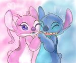  &lt;3 2014 5:4 alien angel_(lilo_and_stitch) antennae back_markings blue_eyes blue_fur blue_nose blue_tongue cute digital_media_(artwork) disney duo experiment_(species) eyelashes eyes_closed fur hand_holding happy head_tuft lilo_and_stitch markings notched_ear one_eye_closed open_mouth open_smile pink_fur purple_eyes purple_nose romantic_couple small_tail smile stitch tuft unknownlifeform 