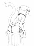  ... anthro anus bangs black_and_white blush breasts butt butt_pose cat feline female greyscale guoh hair looking_back mammal monochrome nude raised_tail rear_view short_hair simple_background sketch solo standing straight_hair trash_can white_background 