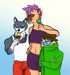  amphibian anthro canine clothed clothing digital_media_(artwork) ear_piercing female fur glue_studios grey_fur hair hyena jeslynngo mammal piercing pike pink_hair rimba_racer simple_background teeth toad tongue vyxx wolf xeno_(rimba_racer) 