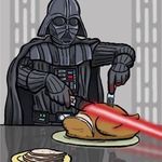  alien armor avian bird cape clothed clothing cybernetics cyborg darth_vader food gloves helmet holidays humor lightsaber machine male melee_weapon meme solo star_wars thanksgiving turkey unknown_artist weapon 