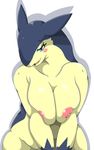  2017 anthro blush breasts female fur mellonsoda nintendo nipples nude open_mouth pok&eacute;mon pok&eacute;mon_(species) simple_background smile solo typhlosion video_games white_background 