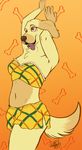  anthro breasts brown_eyes canine clothing digital_media_(artwork) dog female golden_retriever goldie_(animal_crossing) mammal nintendo panting pinup pose skirt smile solo teeth tongue video_games wolfpsalm 