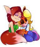  2015 8-bit-britt alpha_channel animated anthro bare_shoulders black_nose blonde_hair brown_hair clothing coco_bandicoot crash_bandicoot_(series) crossover dipstick_tail duo elora eyes_closed female female/female footwear fur hair halter_top long_hair mammal marsupial multicolored_tail orange_fur overalls red_fur satyr shirt simple_background sleeping smile spyro_the_dragon tailwag transparent_background video_games white_fur 