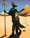  2017 anthro anubian_jackal big_breasts big_thighs breasts canine cleavage clothed clothing deity desert digital_drawing_(artwork) digital_media_(artwork) egyptian eyelashes female footwear fur goddess_(kiibou) hi_res huge_breasts jackal jewelry kiibou legband looking_at_viewer mammal neckwear outside pyramid sand sandals sky smile solo standing thick_thighs voluptuous wide_hips 