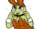  &lt;3 2017 anthro blue_eyes bunny_costume clothed clothing colored_nails costume crossdressing eyeshadow fake_ears fake_rabbit_ears food freckles inkyfrog lipstick makeup male michelangelo_(tmnt) mouth_hold orange_nails pocky reptile rosy_cheeks scalie shell shirt_cuffs simple_background smile solo teenage_mutant_ninja_turtles turtle white_background 