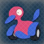  ambiguous_gender beak blue_beak blue_body digital_media_(artwork) low_res nintendo oekaki pattern_background pink_body pok&eacute;mon pok&eacute;mon_(species) porygon2 simple_background solo textured video_games vignette wheels zaikudo 