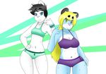  2017 anthro athletic big_breasts breast_size_difference breasts camel_toe clothed clothing feline female hair hi_res long_hair mammal mcfly0crash panties peace_sign_(disambiguation) pinup ponytail portrait pose short_hair simple_background slightly_chubby smile standing sweat terry_katt thick_thighs underwear voluptuous wide_hips 