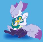  anal blush braixen canine duo feral foxyfennecfox_(artist) fur holding_(disambiguation) knotting male male/male mammal nintendo nude paws penis pok&eacute;mon pok&eacute;mon_(species) sex snivy tagme video_games 